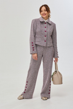 Мультиколор офисный костюм из текстиля с укороченным жакетом DOV 5 фиолетово-бордовый - фото 4