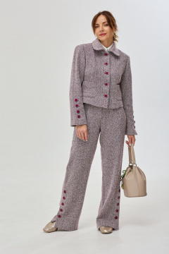 Мультиколор офисный костюм из текстиля с укороченным жакетом DOV 5 фиолетово-бордовый - фото 3