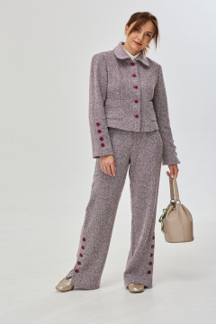 Мультиколор офисный костюм из текстиля с укороченным жакетом DOV 5 фиолетово-бордовый - фото 2