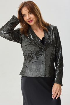 Серый укороченный приталенный жакет из пайеток для праздничных образов DOV 6 серый - фото 1