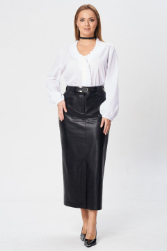 Белая блузка из хлопка с V-вырезом и рюшей, демисезон Your size 2242 - фото 2