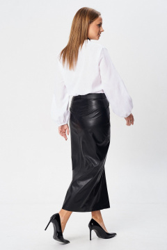 Белая блузка из хлопка с V-вырезом и рюшей, демисезон Your size 2242 - фото 3