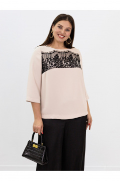 Бежевая кружевная блузка с воротником и вырезом, на каждый день Ollsy 02109 - фото 5