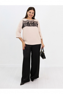 Бежевая кружевная блузка с воротником и вырезом, на каждый день Ollsy 02109 - фото 2