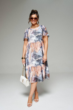 Премиальный жакет и платье из шифона с цветочным принтом, нарядный Beautiful&Free 6272 пудра - фото 2