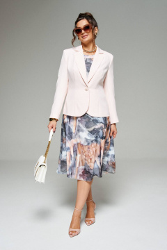 Премиальный жакет и платье из шифона с цветочным принтом, нарядный Beautiful&Free 6272 пудра - фото 1