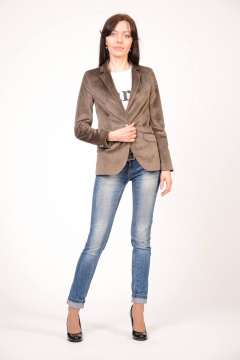 Жакет из велюра коричневый классический для демисезона Domna 8410(170) - фото 1