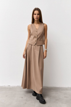 Макси юбка из гладкой ткани с глубокими складками Luitui R2061 бежевый - фото 4