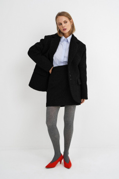Классический костюм-двойка из пальтовой ткани: оверсайз жакет и мини-юбка PiRS 5787 черный - фото 1