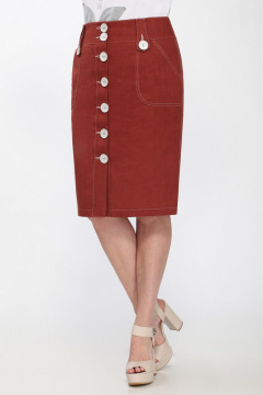 Юбка прямая с пуговицами и карманами на каждый день Matini 5.1201 терракот - фото 4