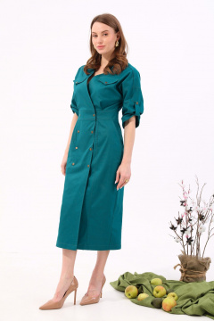 Платье джинсовое двубортное миди с поясом NikVa 362-10 изумруд - фото 5