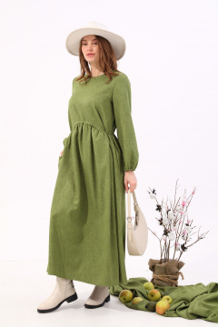 Платье макси с балконным рукавом и кулисой NikVa 717-4 зелень - фото 5