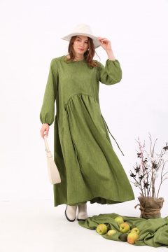 Платье макси с балконным рукавом и кулисой NikVa 717-4 зелень - фото 4