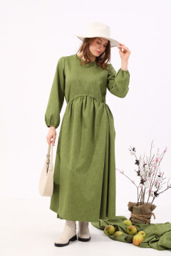 Платье макси с балконным рукавом и кулисой NikVa 717-4 зелень - фото 2