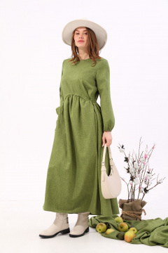 Платье макси с балконным рукавом и кулисой NikVa 717-4 зелень - фото 1