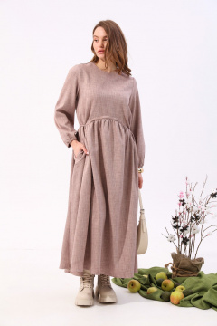 Платье макси из текстиля с кулисой NikVa 717-5 песок - фото 3