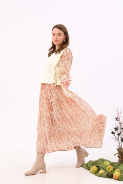 Платье макси комбинированное трикотаж и шифон NikVa 740-10 молоко+песочный - фото 5