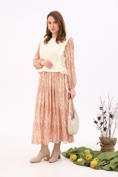 Платье макси комбинированное трикотаж и шифон NikVa 740-10 молоко+песочный - фото 4