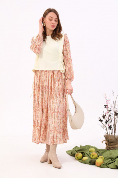 Платье макси комбинированное трикотаж и шифон NikVa 740-10 молоко+песочный - фото 3