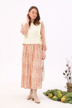 Платье макси комбинированное трикотаж и шифон NikVa 740-10 молоко+песочный - фото 1