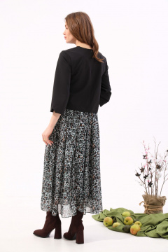 Платье макси из шифона с подкладкой NikVa 740-12 чёрный+бирюзовый леопард - фото 5