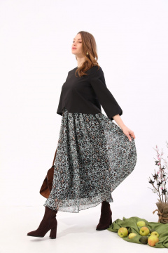 Платье макси из шифона с подкладкой NikVa 740-12 чёрный+бирюзовый леопард - фото 4