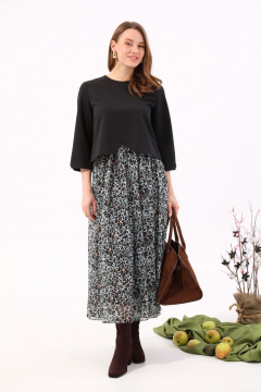 Платье макси из шифона с подкладкой NikVa 740-12 чёрный+бирюзовый леопард - фото 2