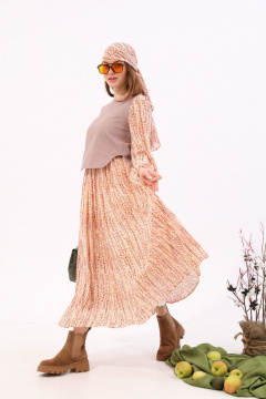 Платье макси комбинированное джинсовое и шифоновое NikVa 740.13 песочный - фото 1