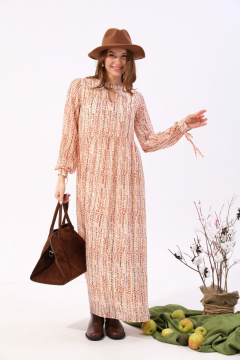 Платье макси с V-образным вырезом и разрезом NikVa 801-3 песочный - фото 4