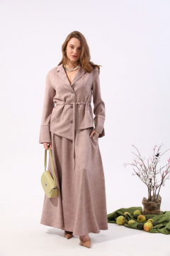 Костюм бежевый из жакета и юбки макси с карманами NikVa 917-3 песок - фото 1