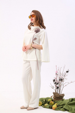 Костюм джемпер и брюки свободного кроя из трикотажа NikVa 922-2 молоко+песок - фото 2