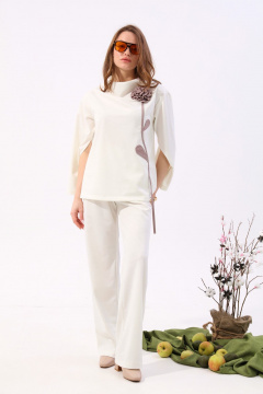 Джемпер-кейп свободного силуэта с воротником-стойкой NikVa 923-2 молоко+песок - фото 2