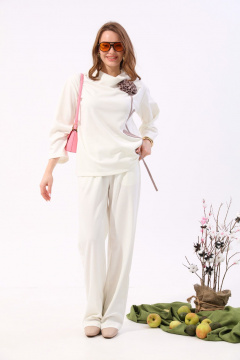 Джемпер-кейп свободного силуэта с воротником-стойкой NikVa 923-2 молоко+песок - фото 4