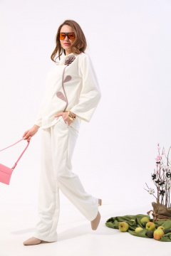 Джемпер-кейп свободного силуэта с воротником-стойкой NikVa 923-2 молоко+песок - фото 3