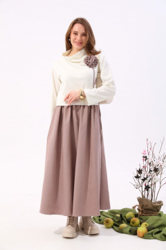 Платье из джинса и трикотажа с сборкой и хомутом NikVa 924-4 молоко+песок - фото 2