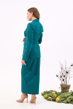 Бирюзовый джинсовый жакет с лацканами и застежкой NikVa 931-2 изумруд - фото 3