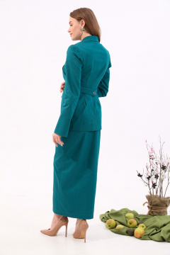 Бирюзовая джинсовая юбка с рельефами и разрезом NikVa 932-2 изумруд - фото 2