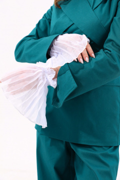 Бирюзовый джинсовый костюм с брюками и жакетом NikVa 933-2 изумруд - фото 4