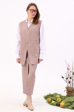 Бежевый джинсовый костюм с жилетом и юбкой NikVa 935-1 песок - фото 2