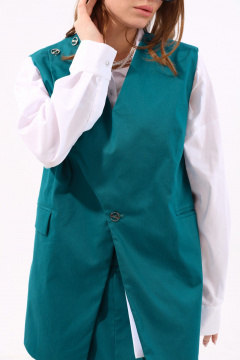 Бирюзовый джинсовый жилет оверсайз с прорезными карманами NikVa 936-2 изумруд - фото 4