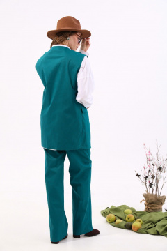 Бирюзовый джинсовый жилет оверсайз с прорезными карманами NikVa 936-2 изумруд - фото 5