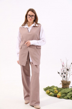 Бежевый джинсовый костюм с жилетом и брюками NikVa 937-1 песок - фото 5