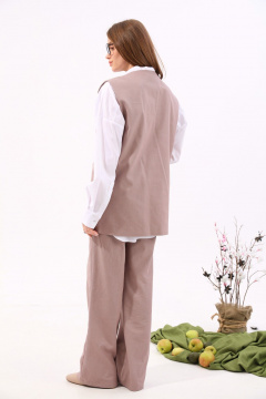 Бежевый джинсовый костюм с жилетом и брюками NikVa 937-1 песок - фото 2