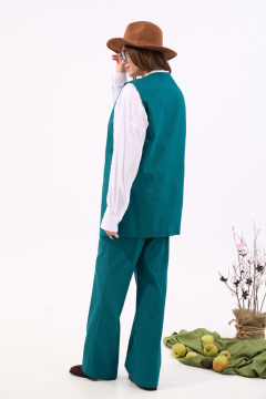 Бирюзовый джинсовый костюм с жилетом и брюками NikVa 937-2 изумруд - фото 5