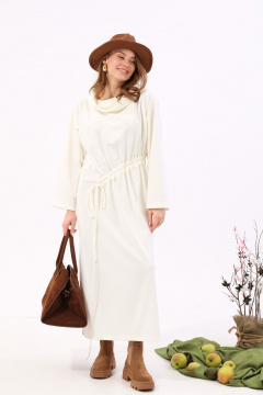 Платье миди из трикотажа с карманами и свободным силуэтом NikVa 940-1 молоко - фото 2