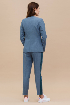 Голубой костюм из вискозы с лампасами на брюках и жакете Domna 16042 серо-зеленый - фото 3