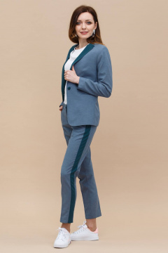 Голубой костюм из вискозы с лампасами на брюках и жакете Domna 16042 серо-зеленый - фото 1
