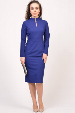 Платье вечернее футляр с глубоким V-образным вырезом и шлицей Domna 465(170) темно-синий - фото 1