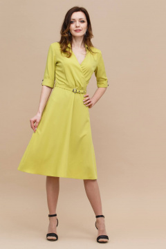 Платье миди приталенное с расклешением и вырезом Domna 474(170) лимонный - фото 2