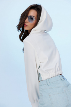 Полуприталенный джемпер из джинса и трикотажа с капюшоном Butеr 3019 молочно-голубой - фото 2